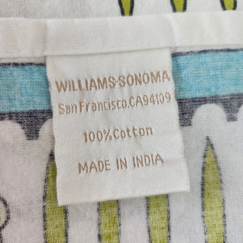 Williams Sonoma Blue, Lime and Black Floral Border Table Cloth & 6 Napkins